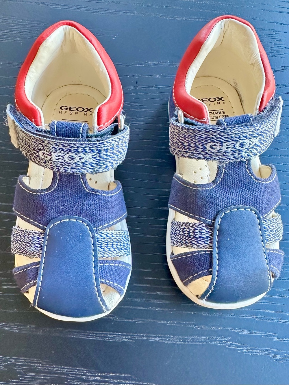 Geox Kids Navy and Red Hook-and-Loop Closed-Toe Sandals (size 20 EU)